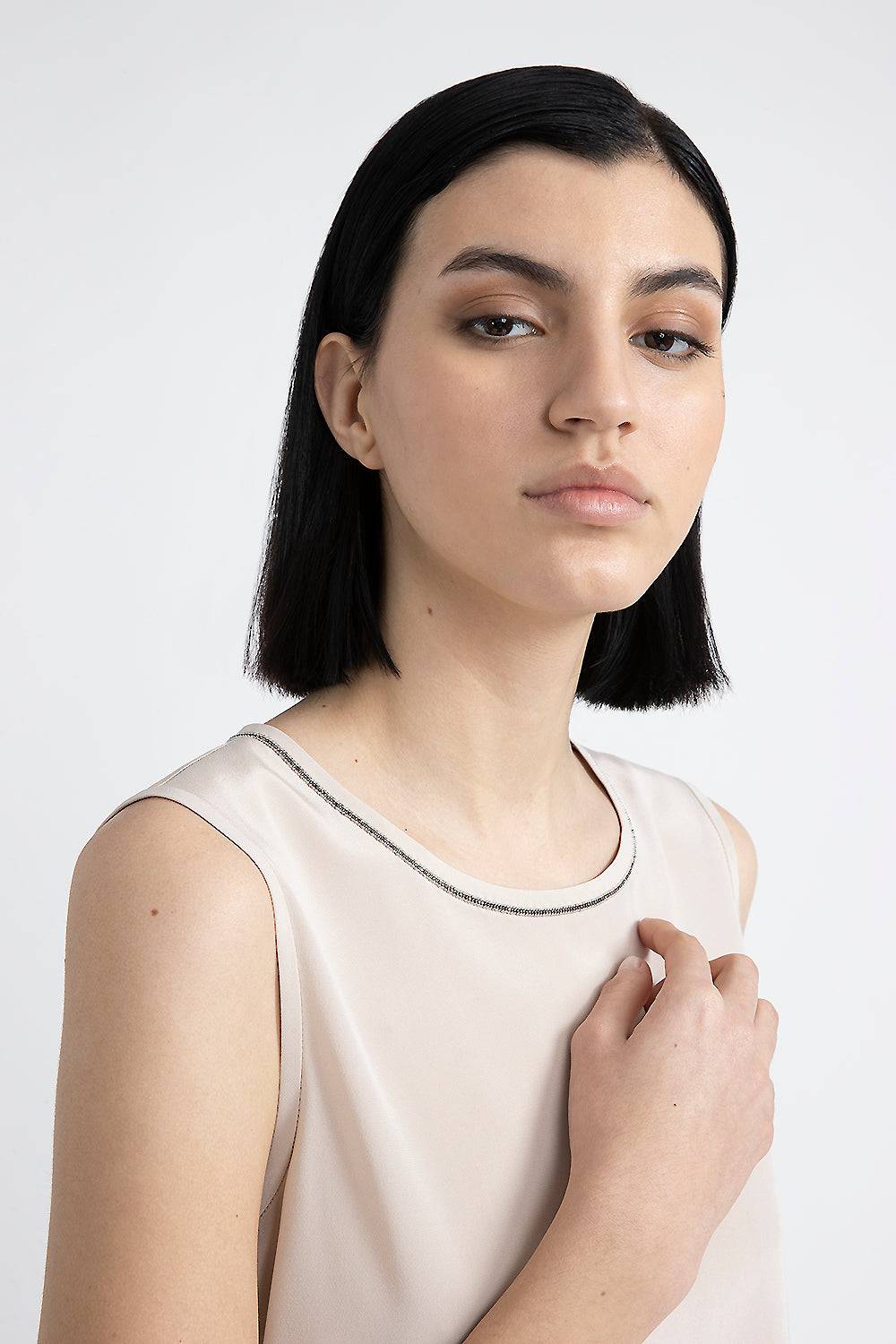 Peserico Top in crepe de chine di seta stretch con Punto Luce Pezzi Unici