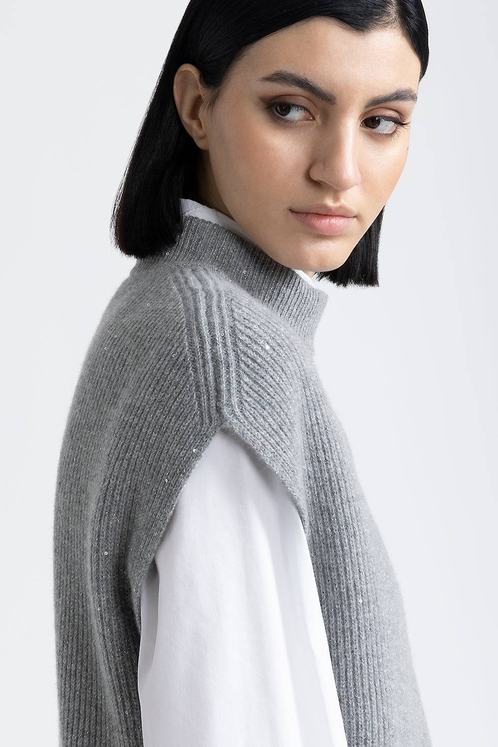 Peserico Cappa senza maniche in lana e cashmere con lurex e paillettes I Più Venduti