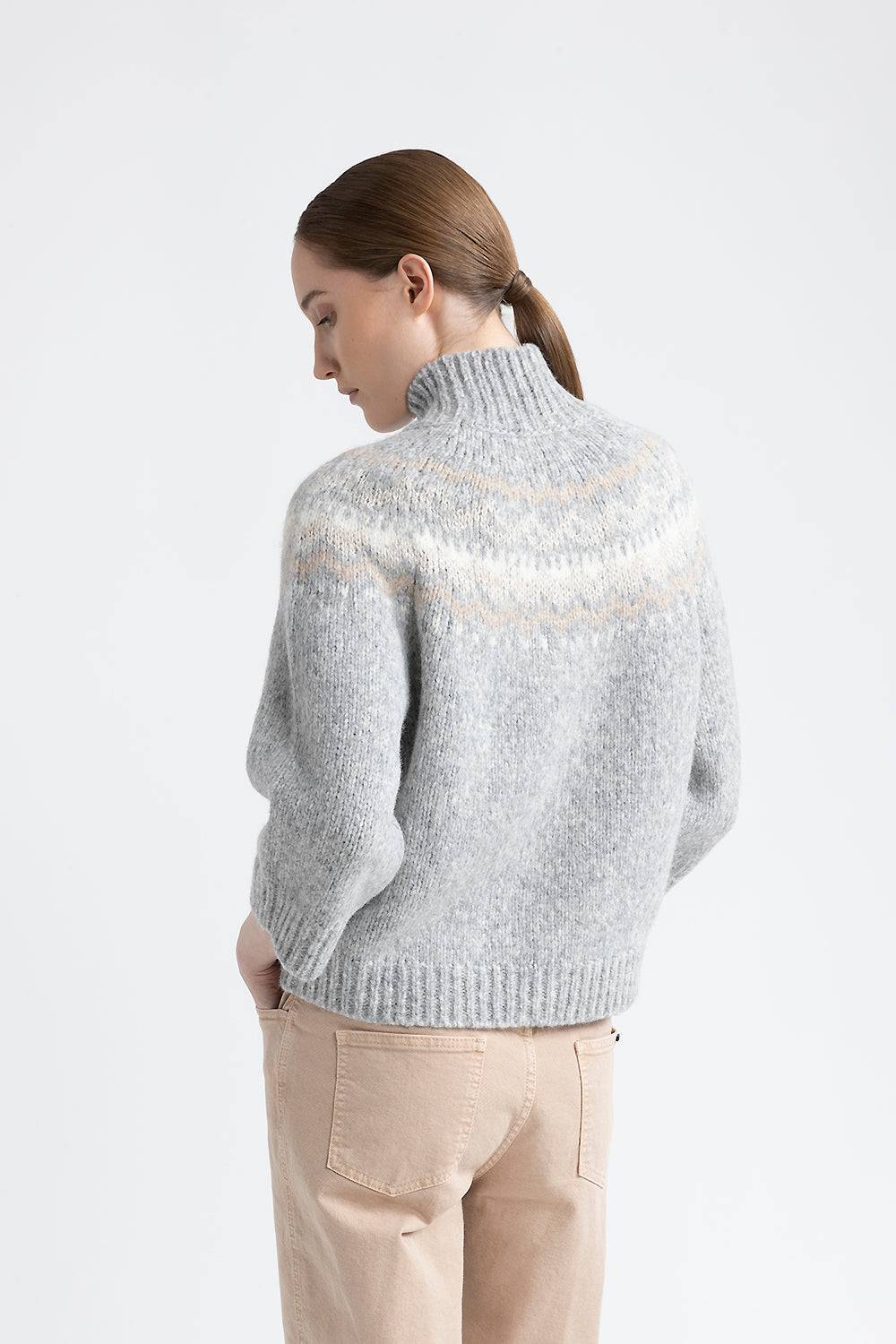 Peserico Maglia collo alto jacquard in alpaca, lana e micropaillettes 2025
