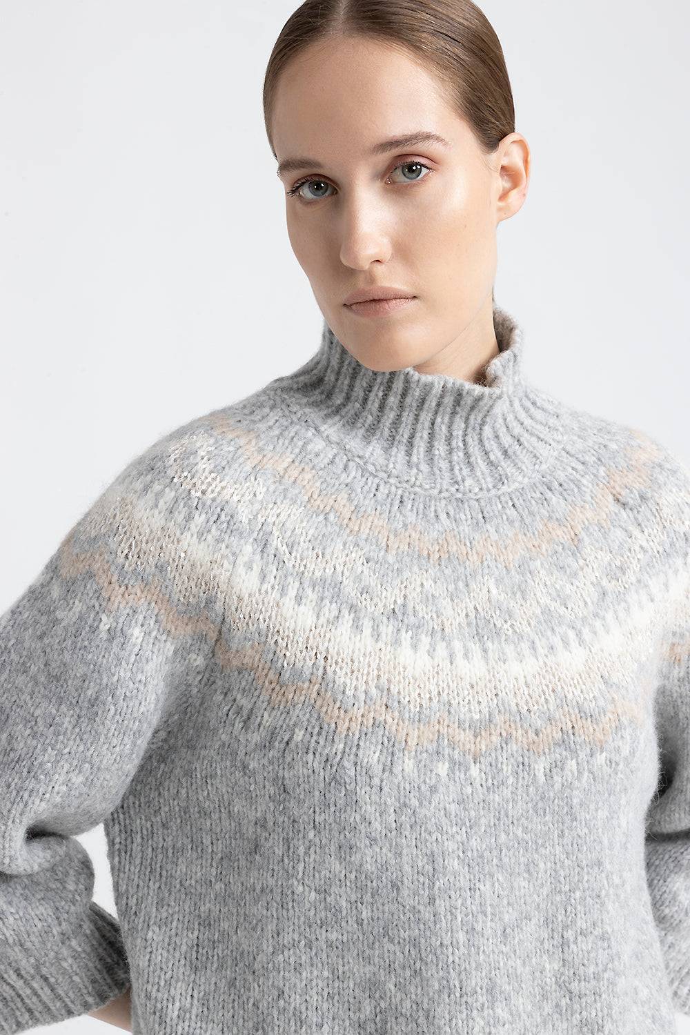 Peserico Maglia collo alto jacquard in alpaca, lana e micropaillettes 2025