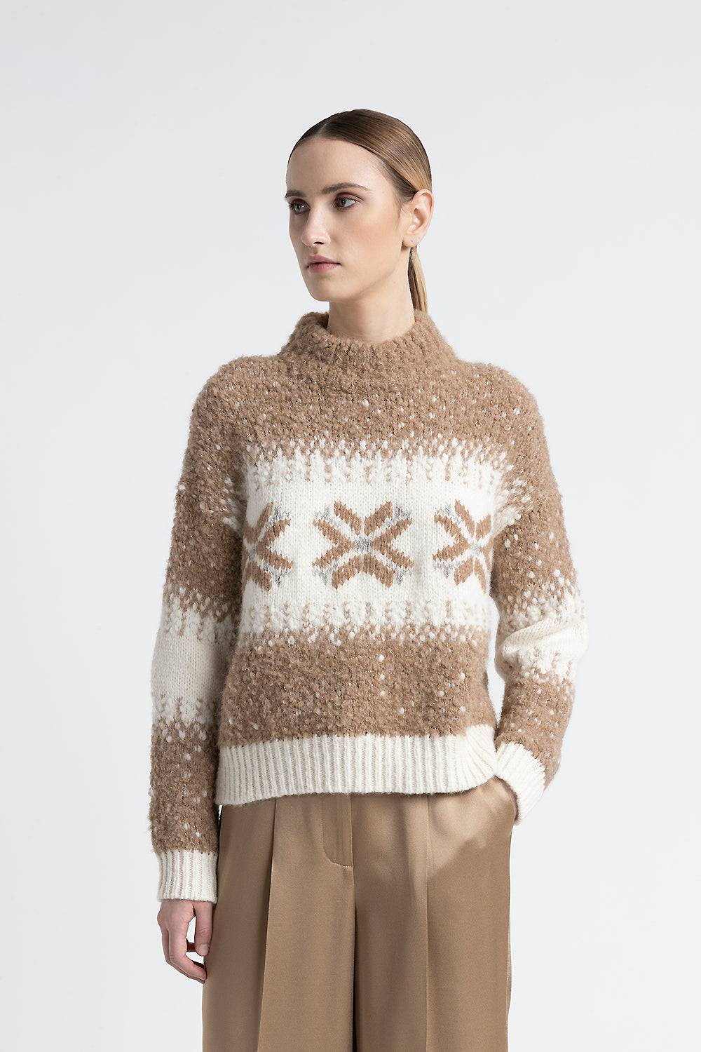 Peserico Maglia girocollo in alpaca, lana e paillettes