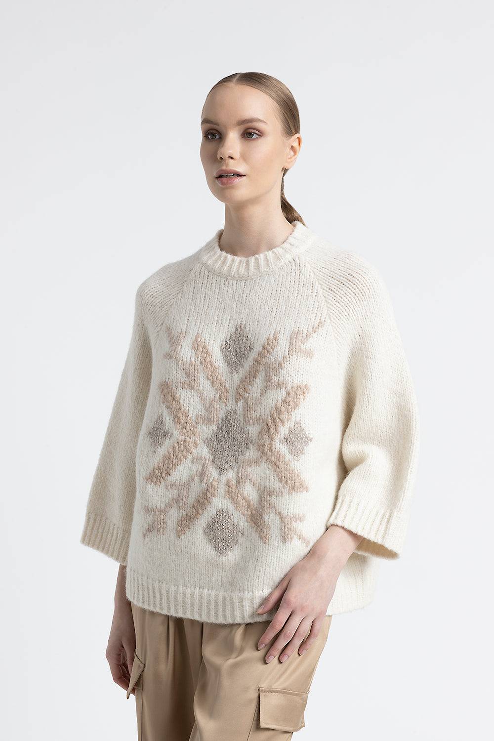 Peserico Maglia crop con ricamo in alpaca e lana