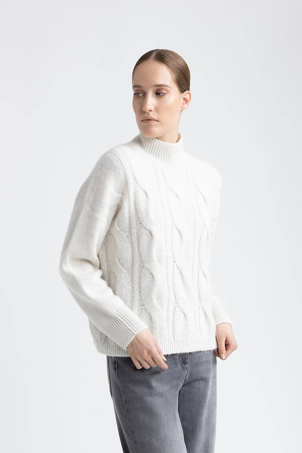 Peserico Maglia a coste e trecce in lana, seta, cashmere