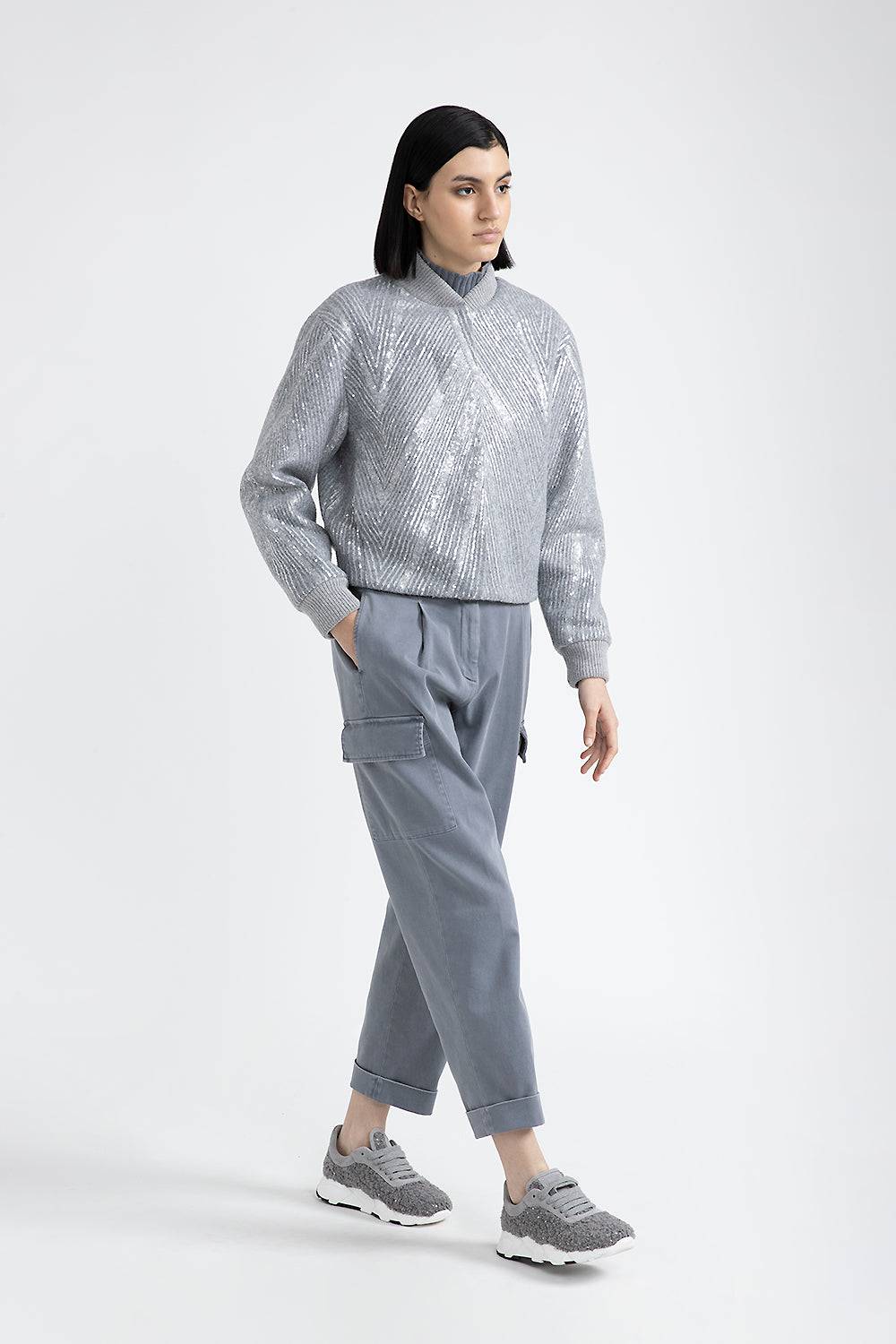 Peserico Giaccone crop in panno garzato con ricamo di paillettes Fino Al -60%