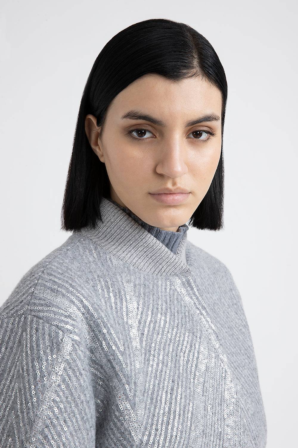 Peserico Giaccone crop in panno garzato con ricamo di paillettes Fino Al -60%