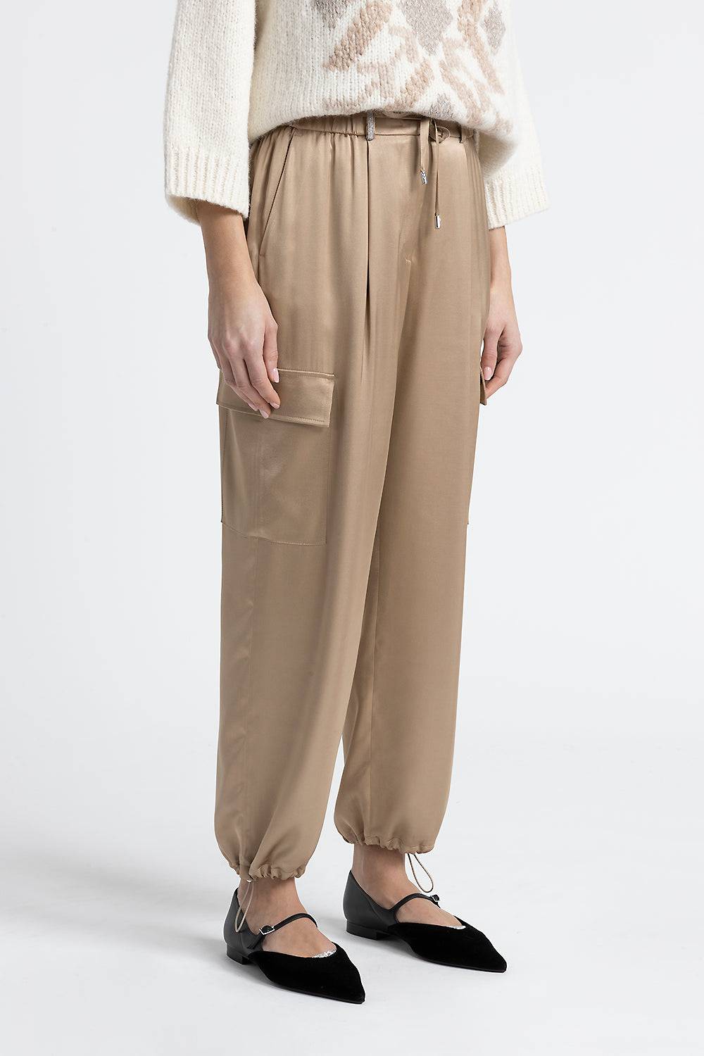 Peserico Pantalone cargo baggy in raso di viscosa Nuova