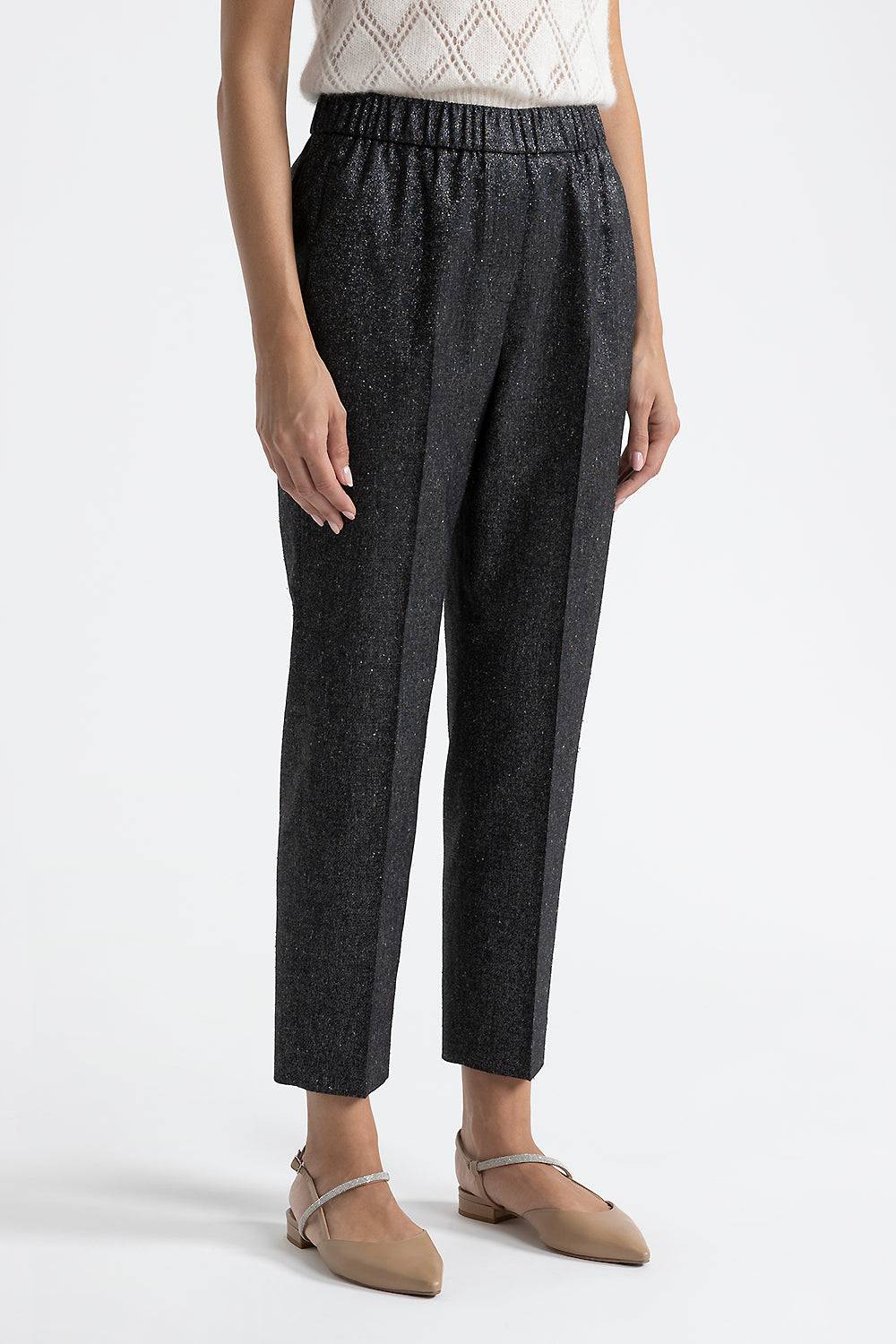 Peserico Pantalone carrot con elastico in tweed lurex Spedizione Gratuita