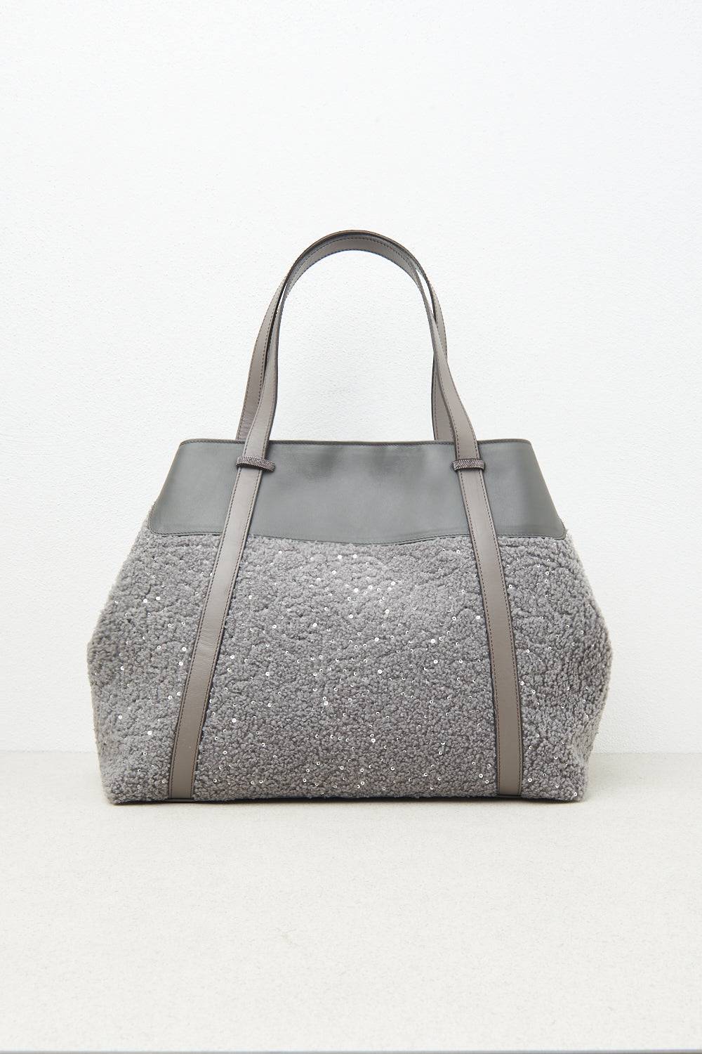 Peserico Borsa shopping in eco-pelliccia con paillettes e Punto Luce Novità