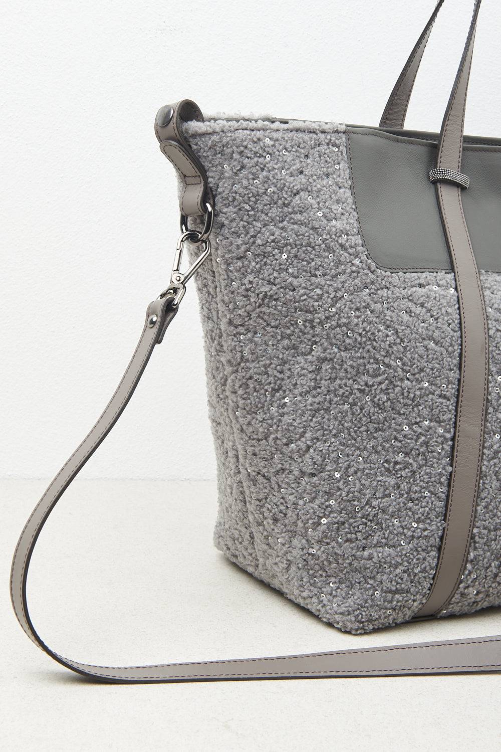 Peserico Borsa shopping in eco-pelliccia con paillettes e Punto Luce Novità