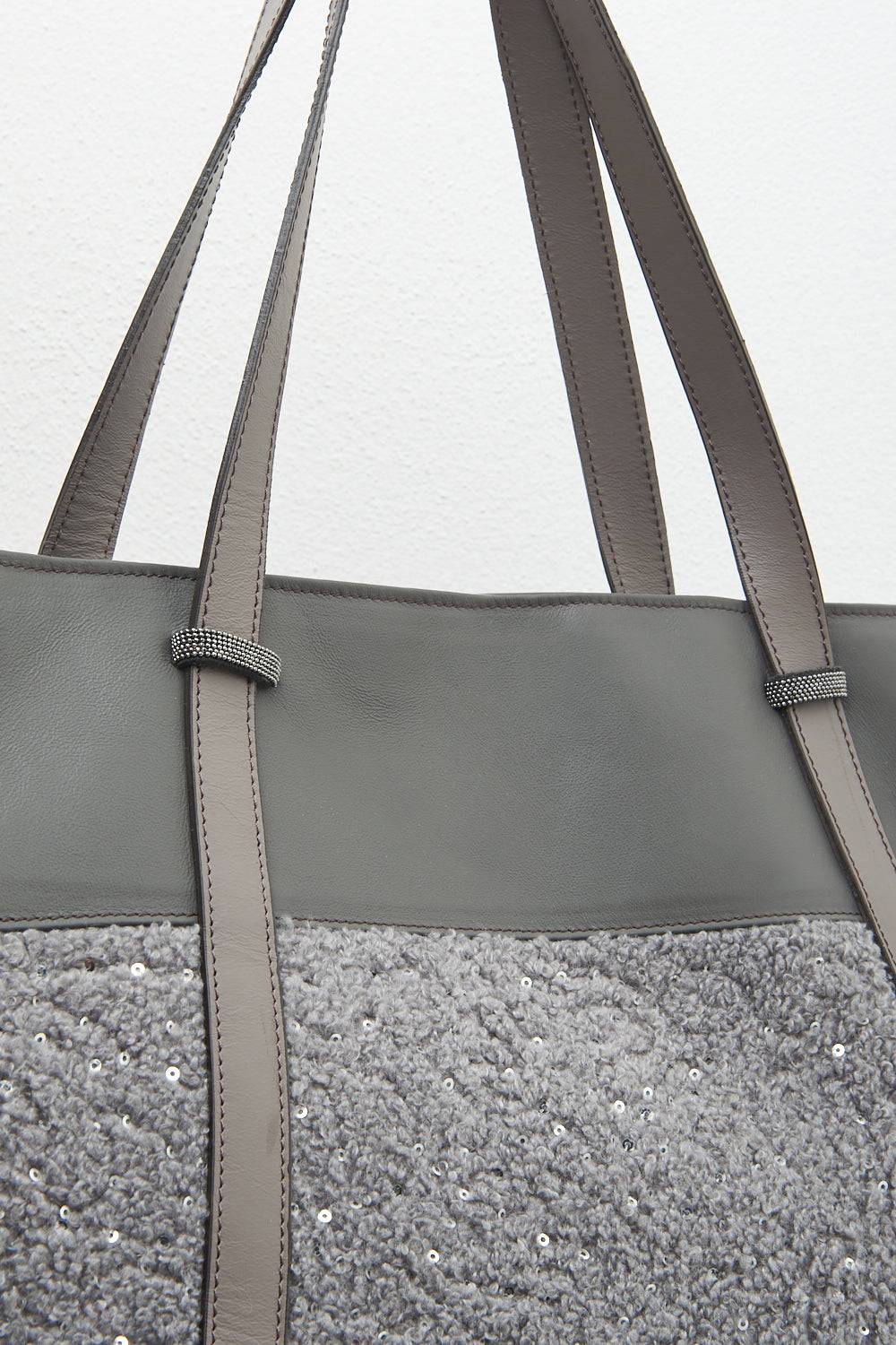Peserico Borsa shopping in eco-pelliccia con paillettes e Punto Luce Novità