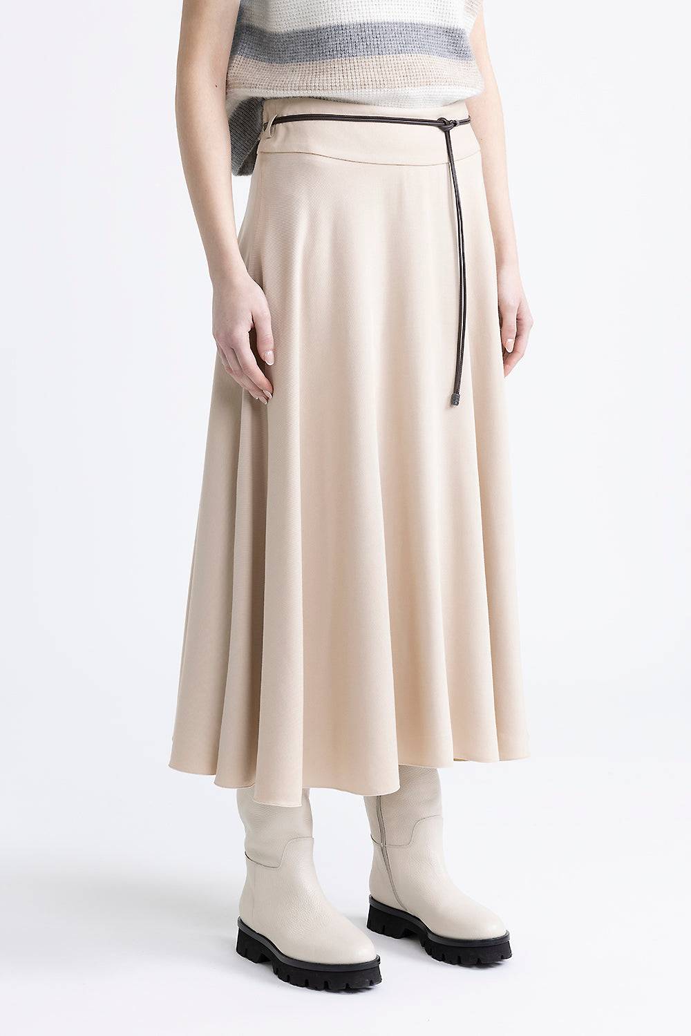 Peserico Gonna lunga in twill di lana e viscosa con cintura Moda