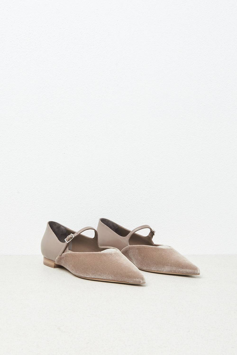Peserico Ballerina flat in velluto e pelle Acquista Ora