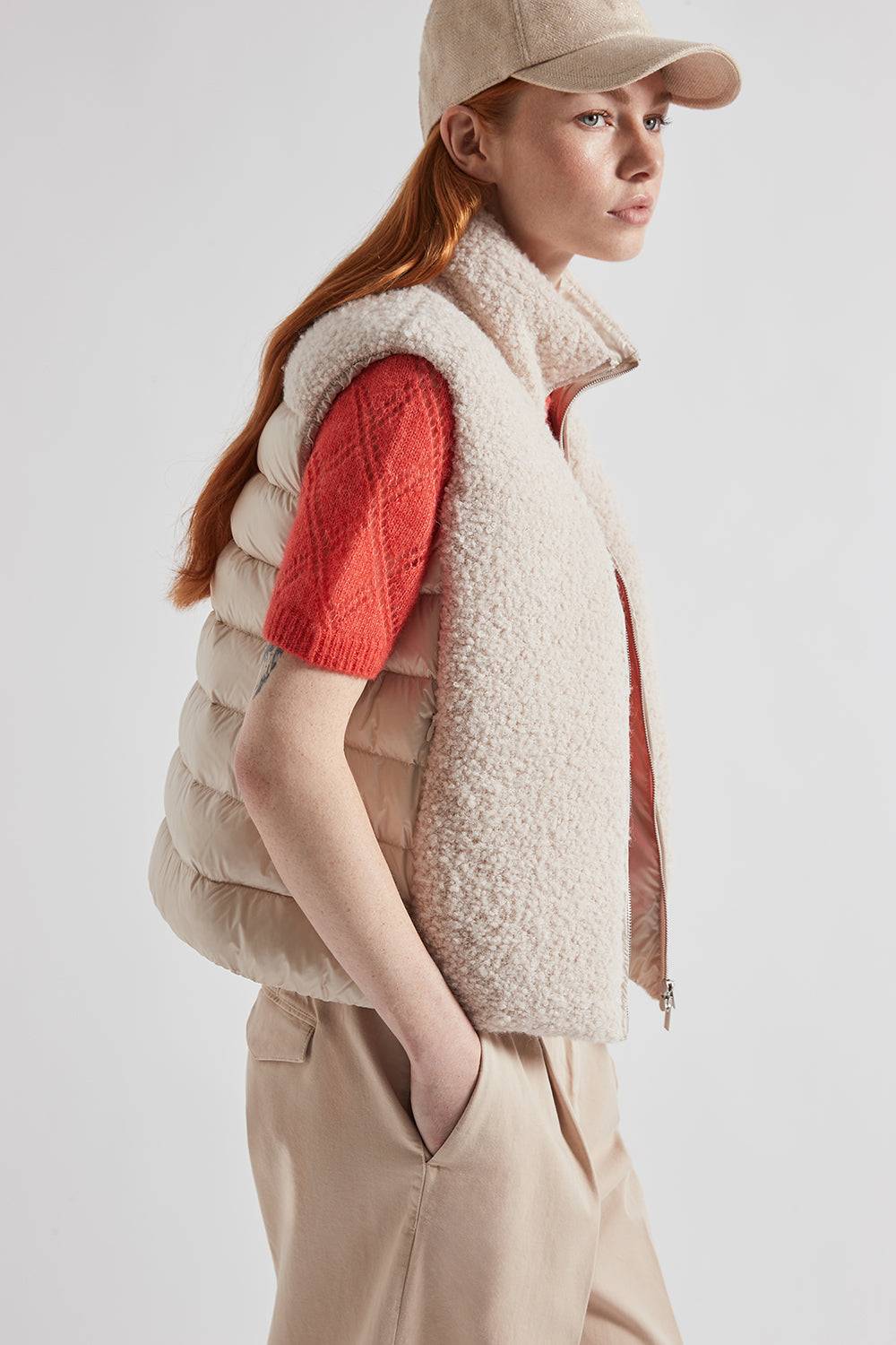 Peserico Gilet in piuma e panno bouclé di lana vergine e alpaca Moda