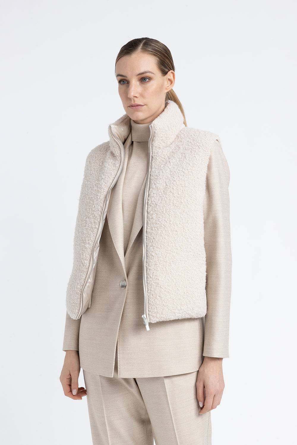Peserico Gilet in piuma e panno bouclé di lana vergine e alpaca Moda