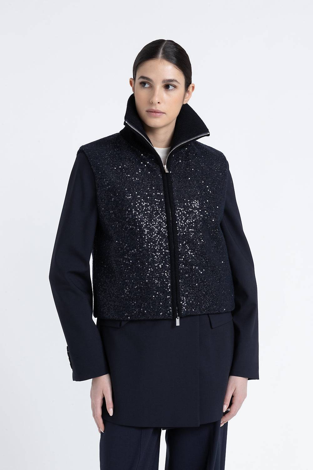 Peserico Gilet imbottito in panno lurex con paillettes Italy