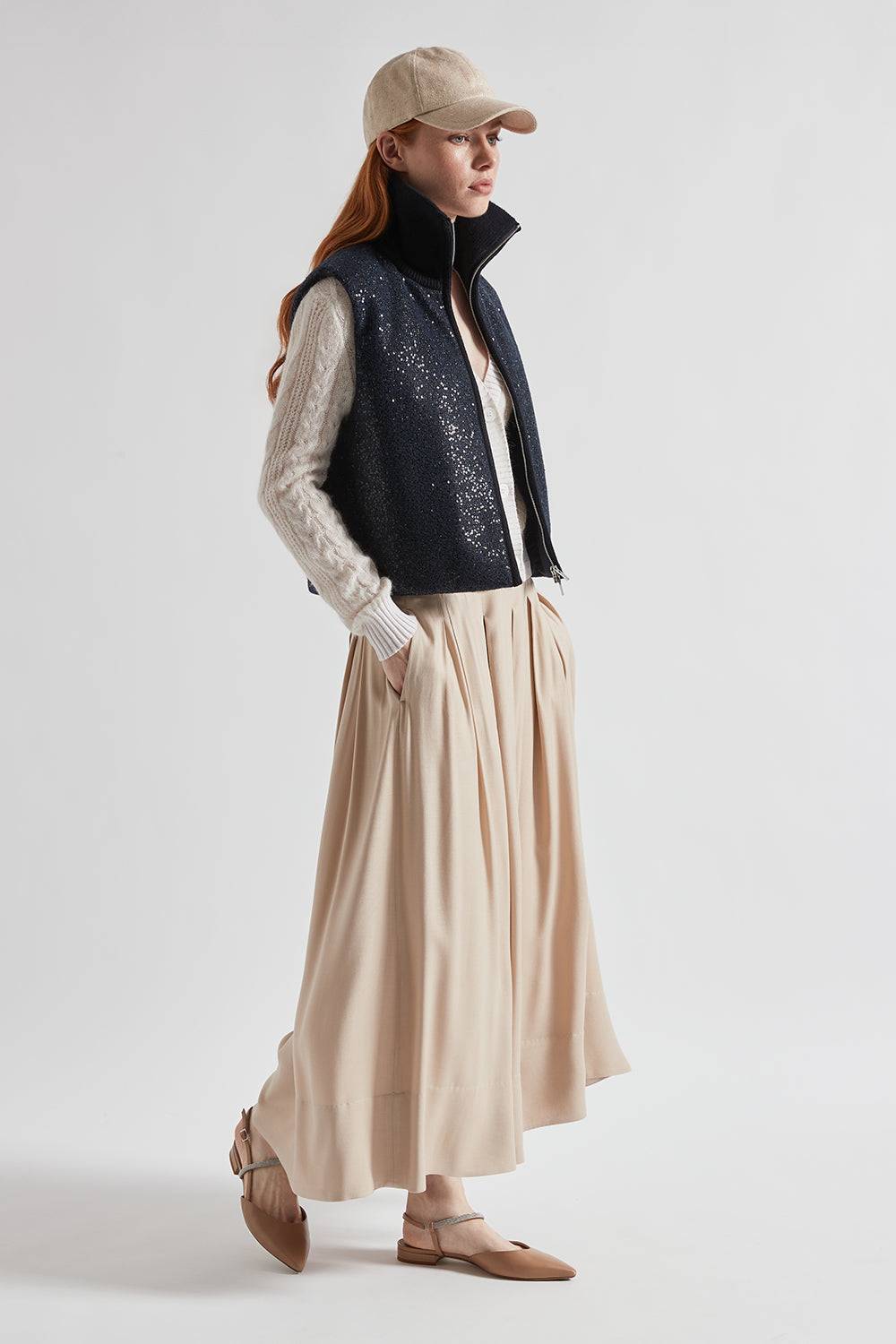 Peserico Gilet imbottito in panno lurex con paillettes Italy