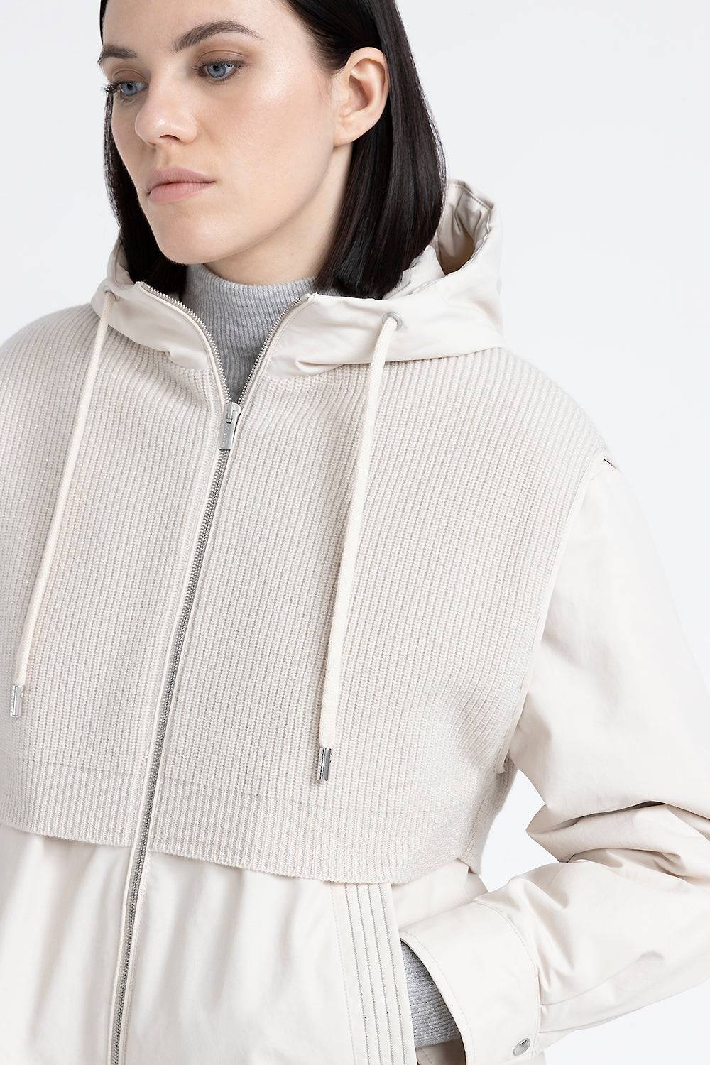 Peserico Giubbino con cappuccio in cotone tecnico, lana e cashmere Nuovo