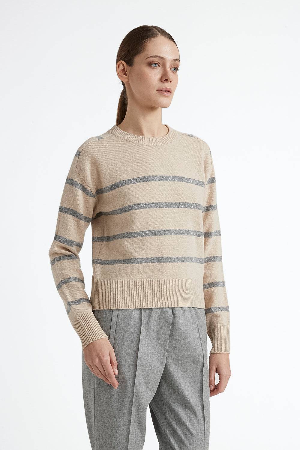 Peserico Maglia in lana e chashmere con righe in lurex Offerta