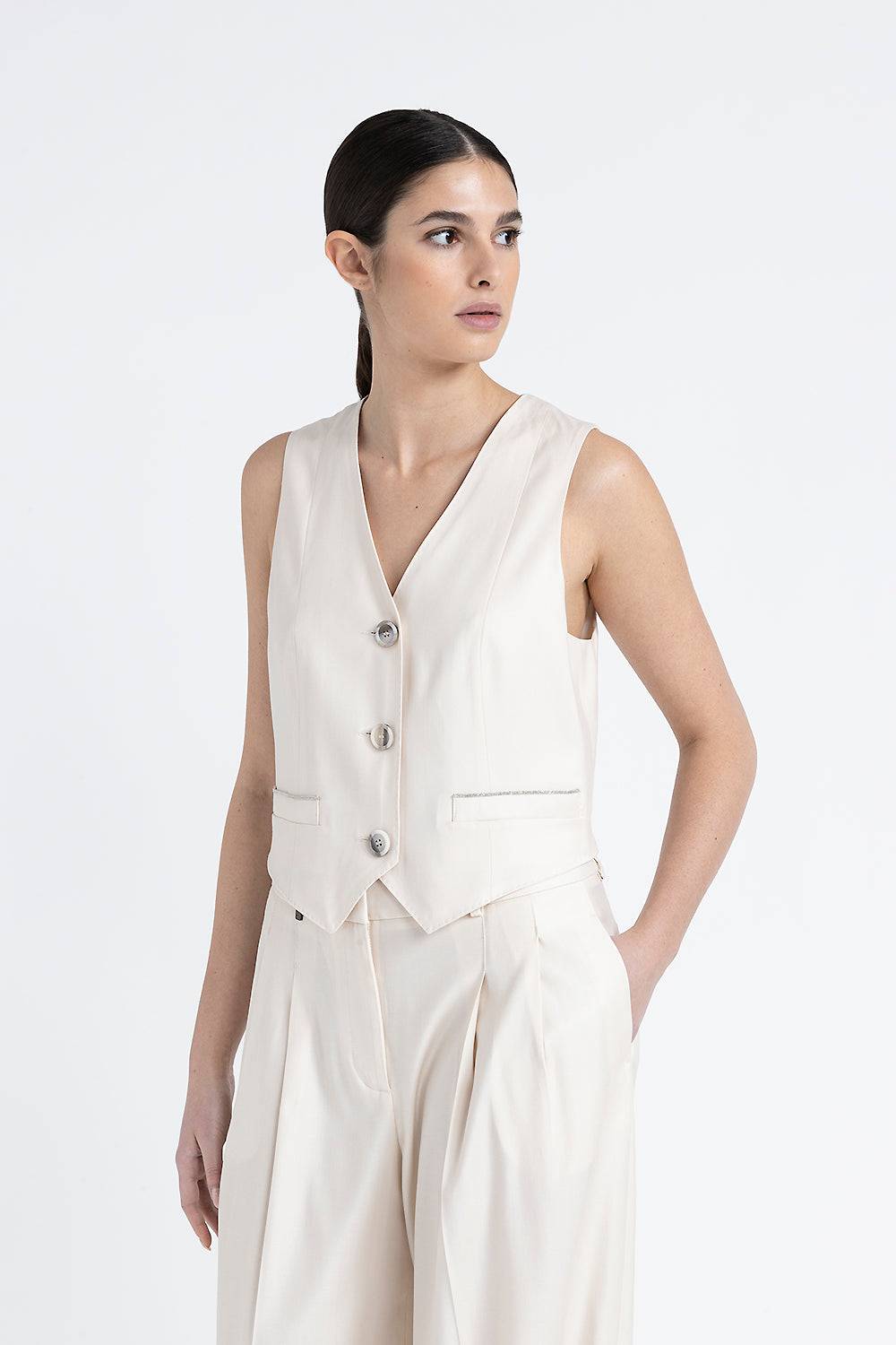 Peserico Gilet monopetto tre bottoni in twill di lana viscosa Italy