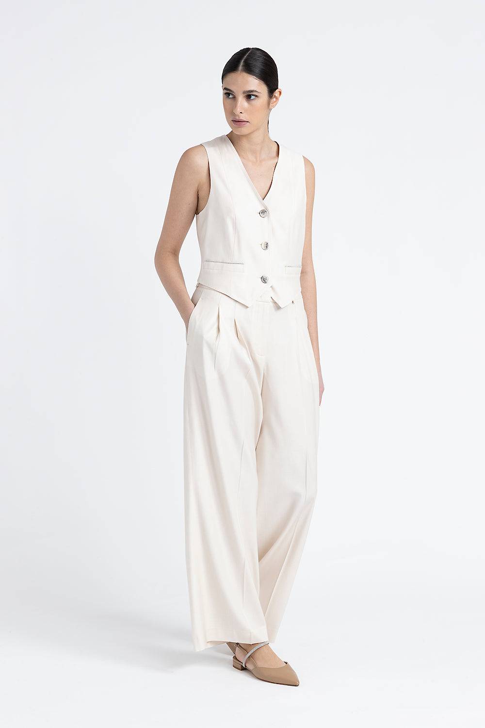 Peserico Gilet monopetto tre bottoni in twill di lana viscosa Italy