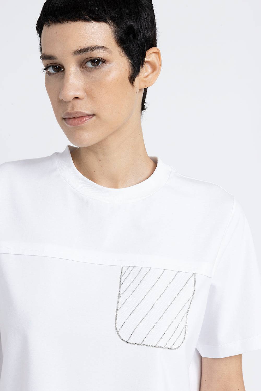 Peserico T-shirt in jersey di cotone con ricamo Nuovo