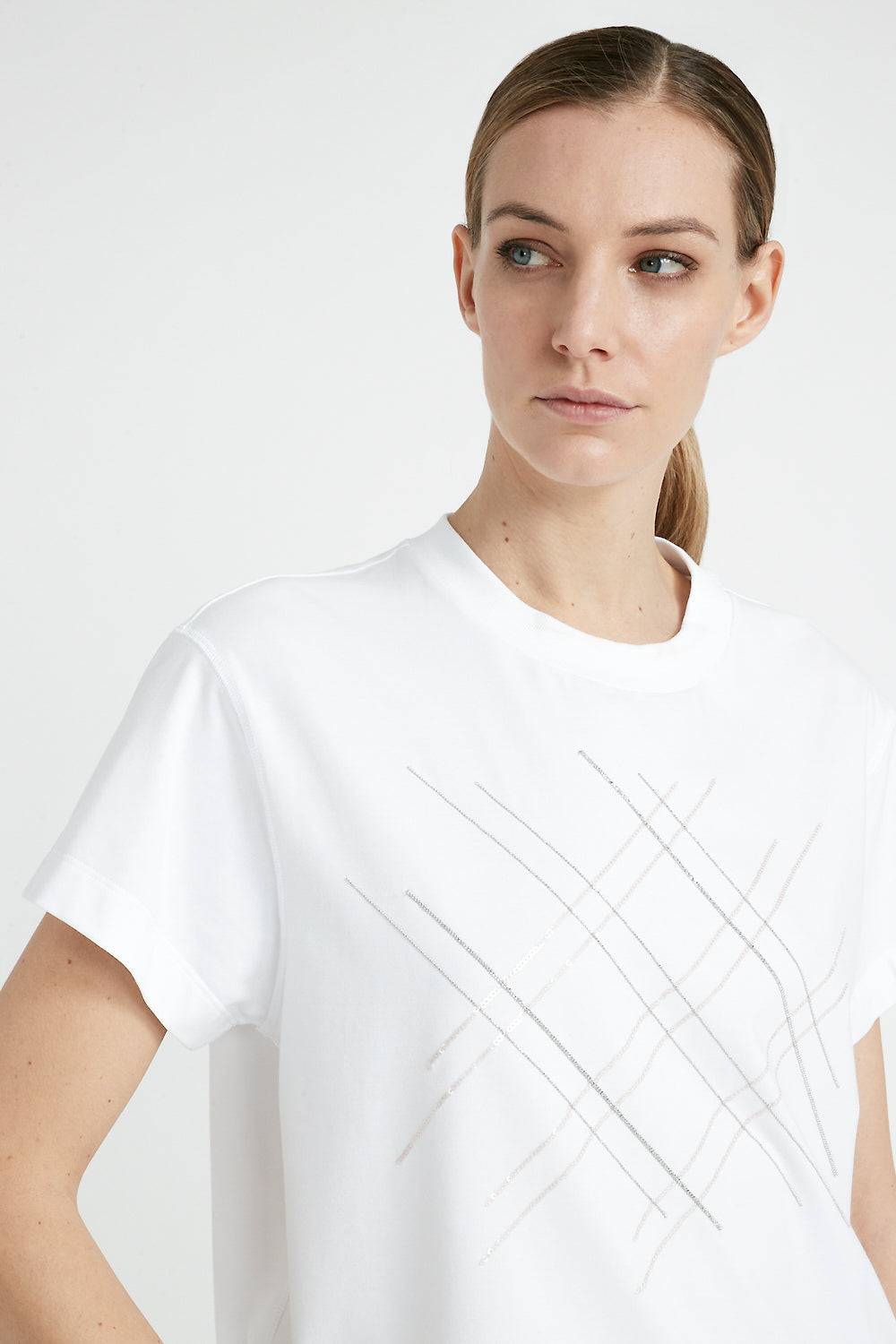 Peserico T-shirt in jersey di cotone con ricamo Qualità
