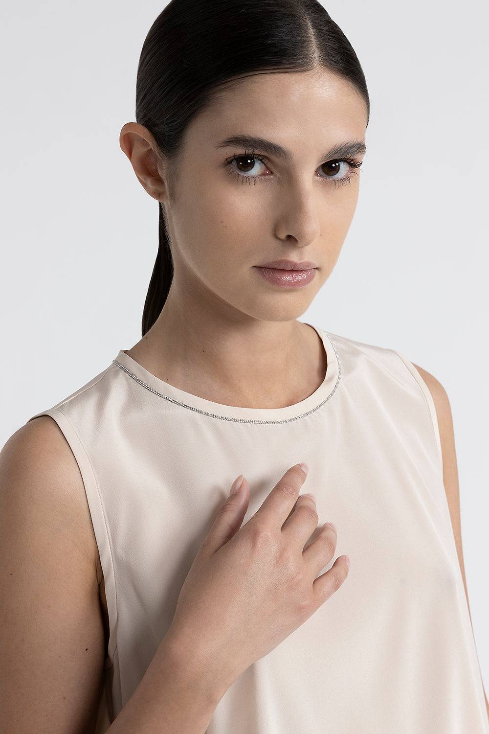 Peserico Top girocollo in crepe de chine di seta Pezzi Unici