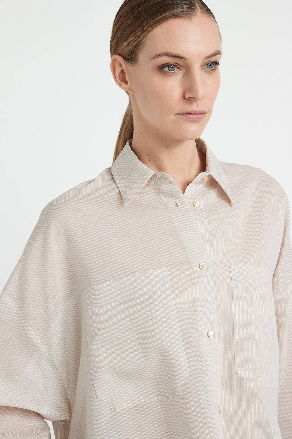 Peserico Camicia in organza rigata di cotone e seta Negozi Online