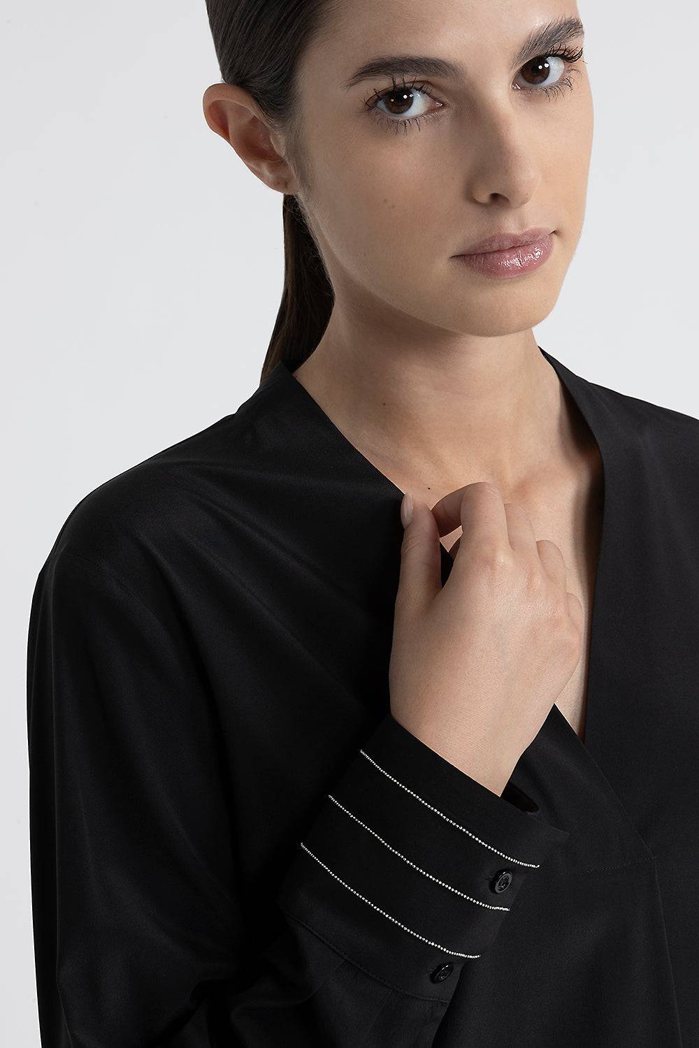 Peserico Blusa scollo a V in crepe de chine di seta Consegna Veloce