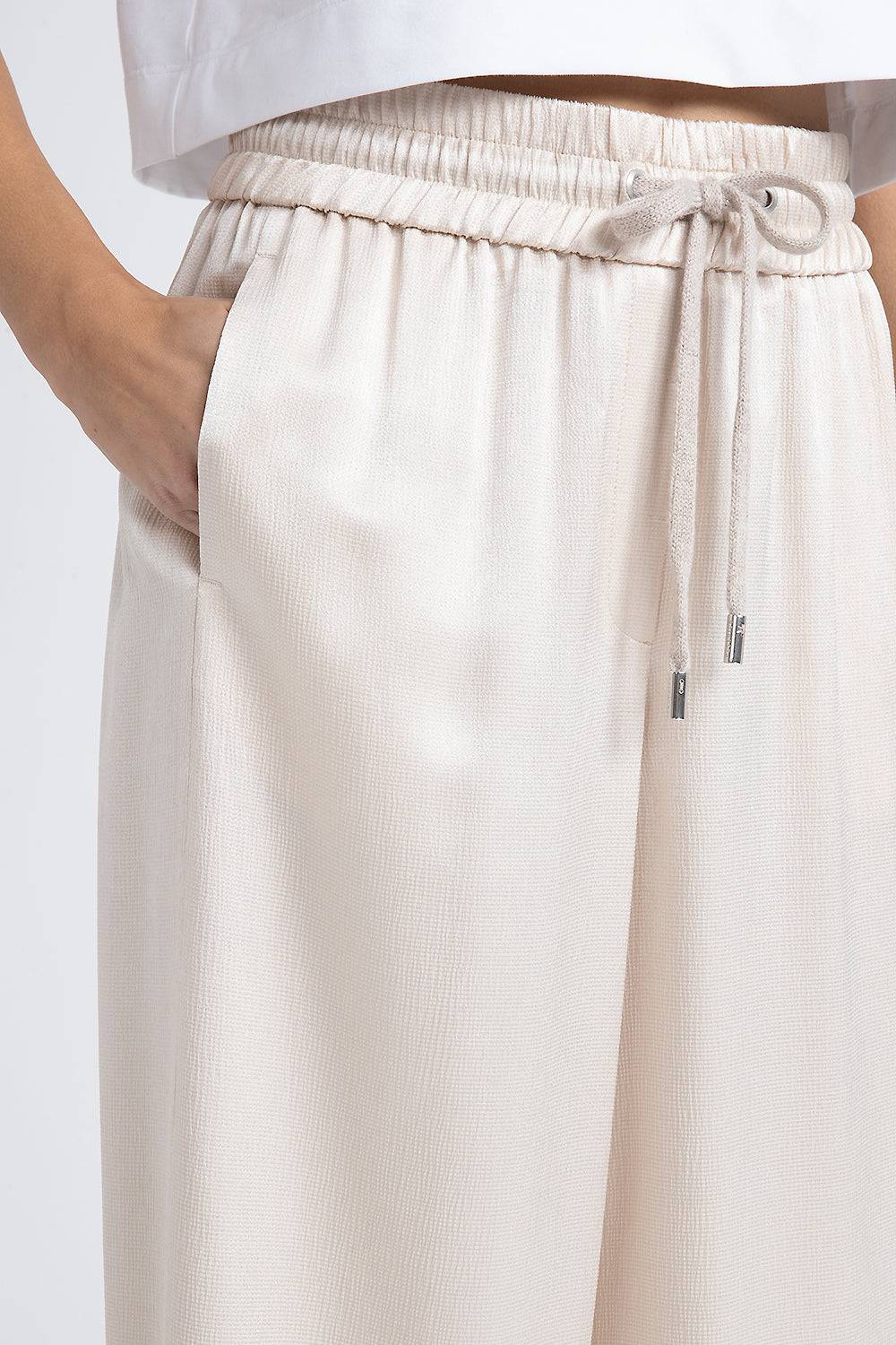 Peserico Pantalone wide semilucido in lana e viscosa Convenienza
