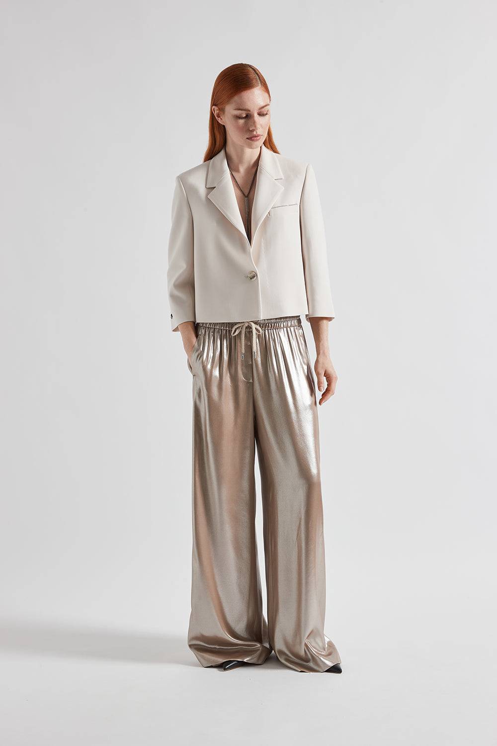 Peserico Pantalone in fluido twill laminato argento Novità