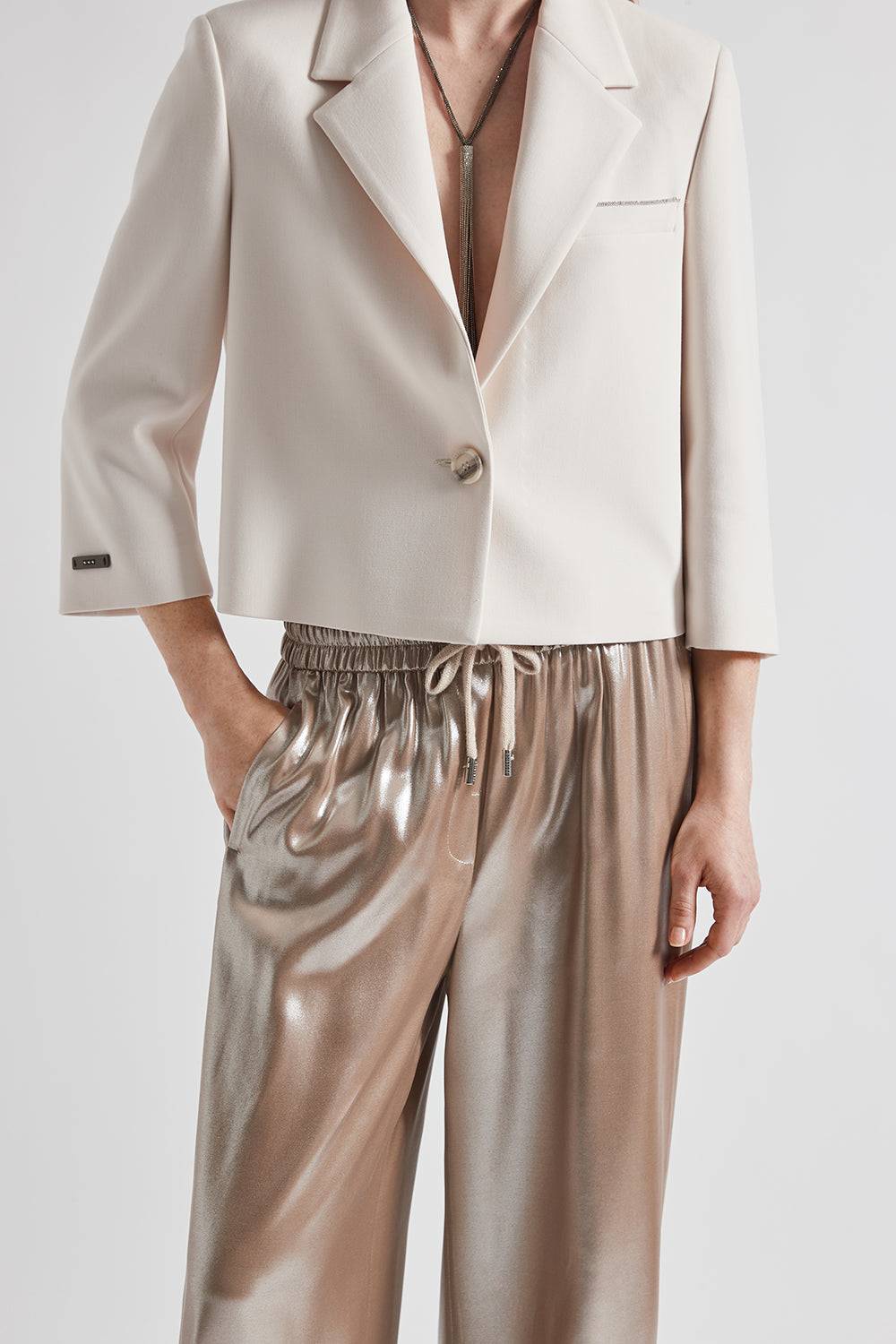 Peserico Pantalone in fluido twill laminato argento Novità