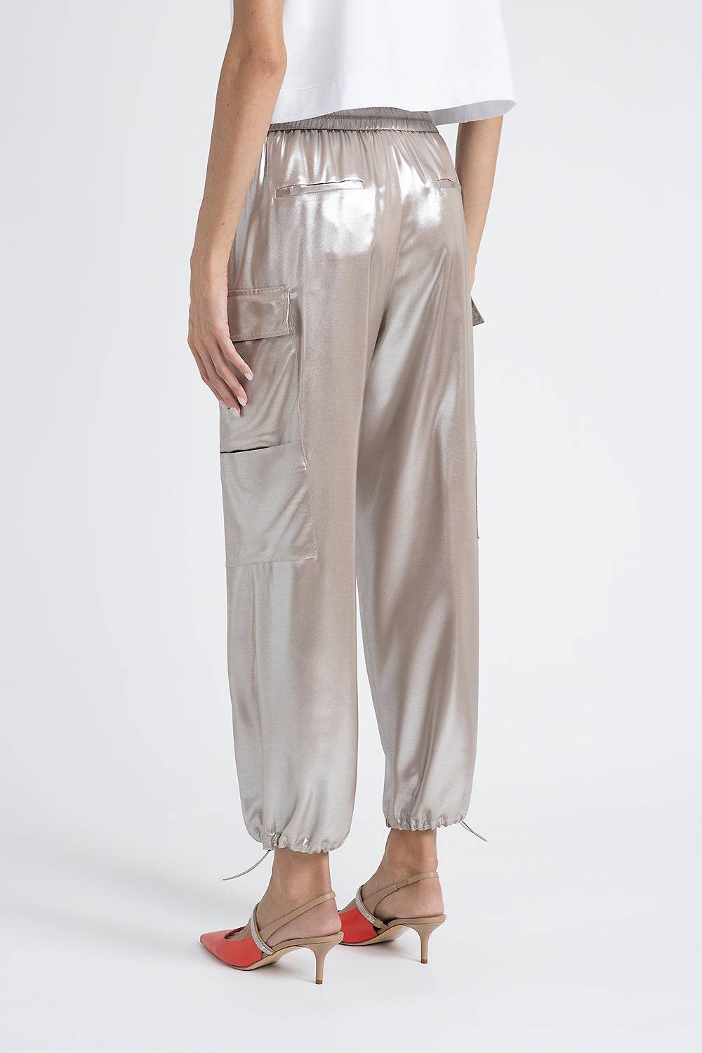 Peserico Pantalone baggy in fluido twill di viscosa laminato argento Economico