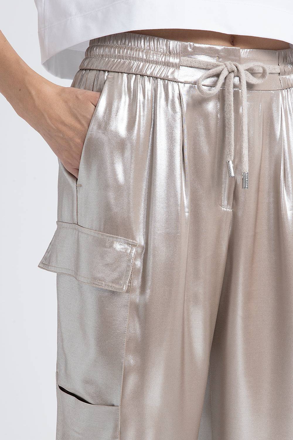 Peserico Pantalone baggy in fluido twill di viscosa laminato argento Economico