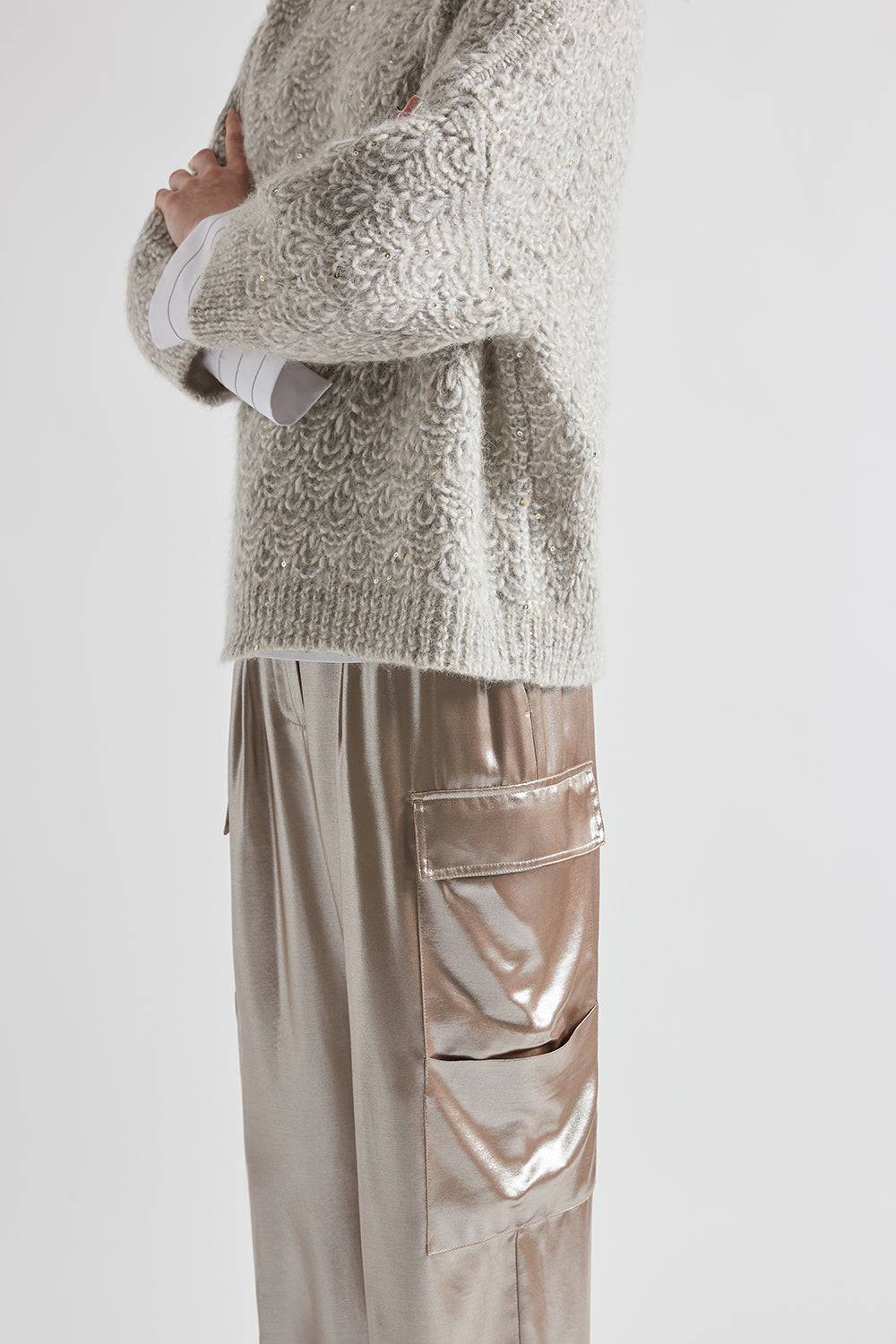 Peserico Pantalone baggy in fluido twill di viscosa laminato argento Economico