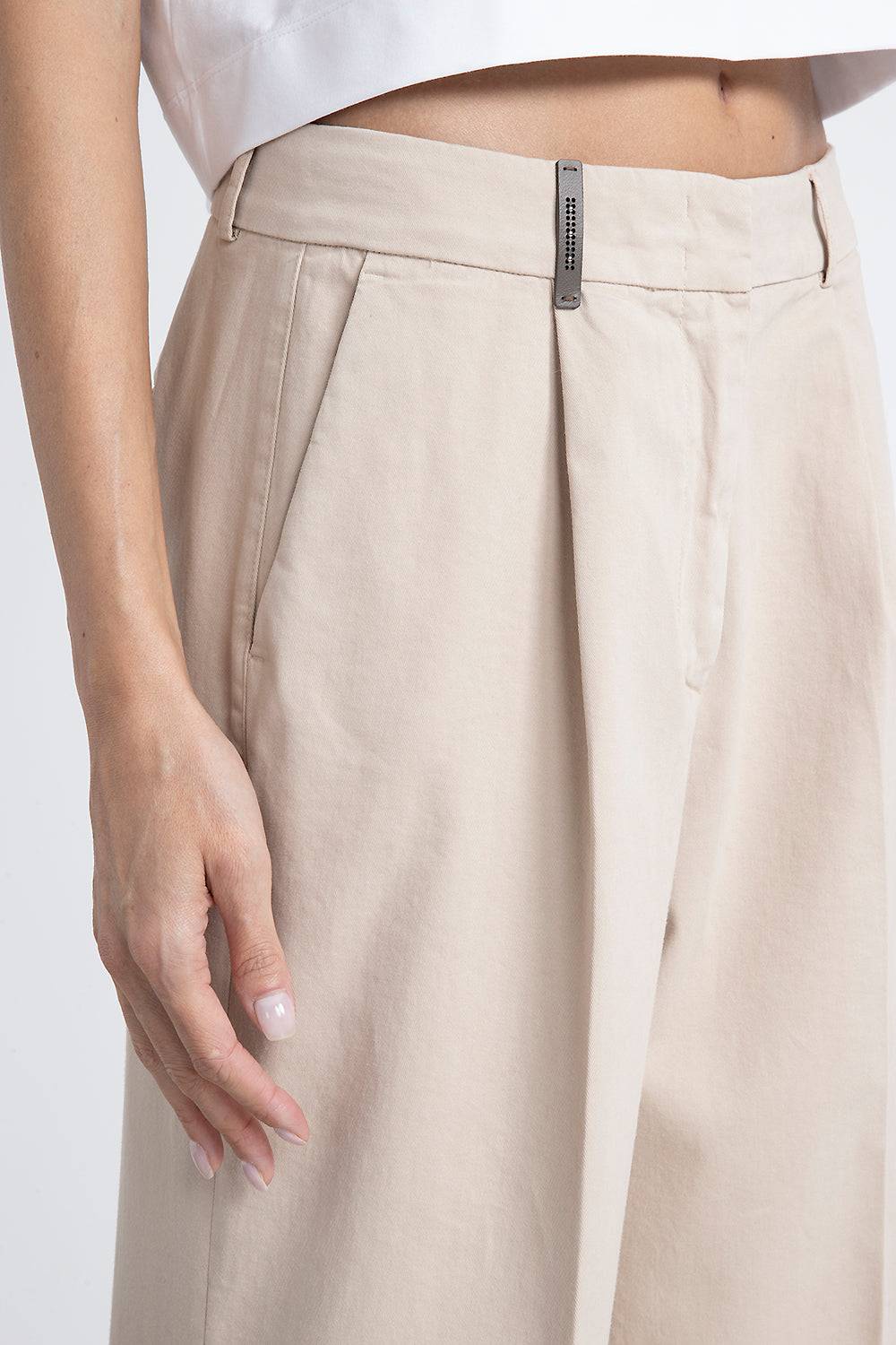 Peserico Pantalone gamba larga in gabardina di cotone Offerte
