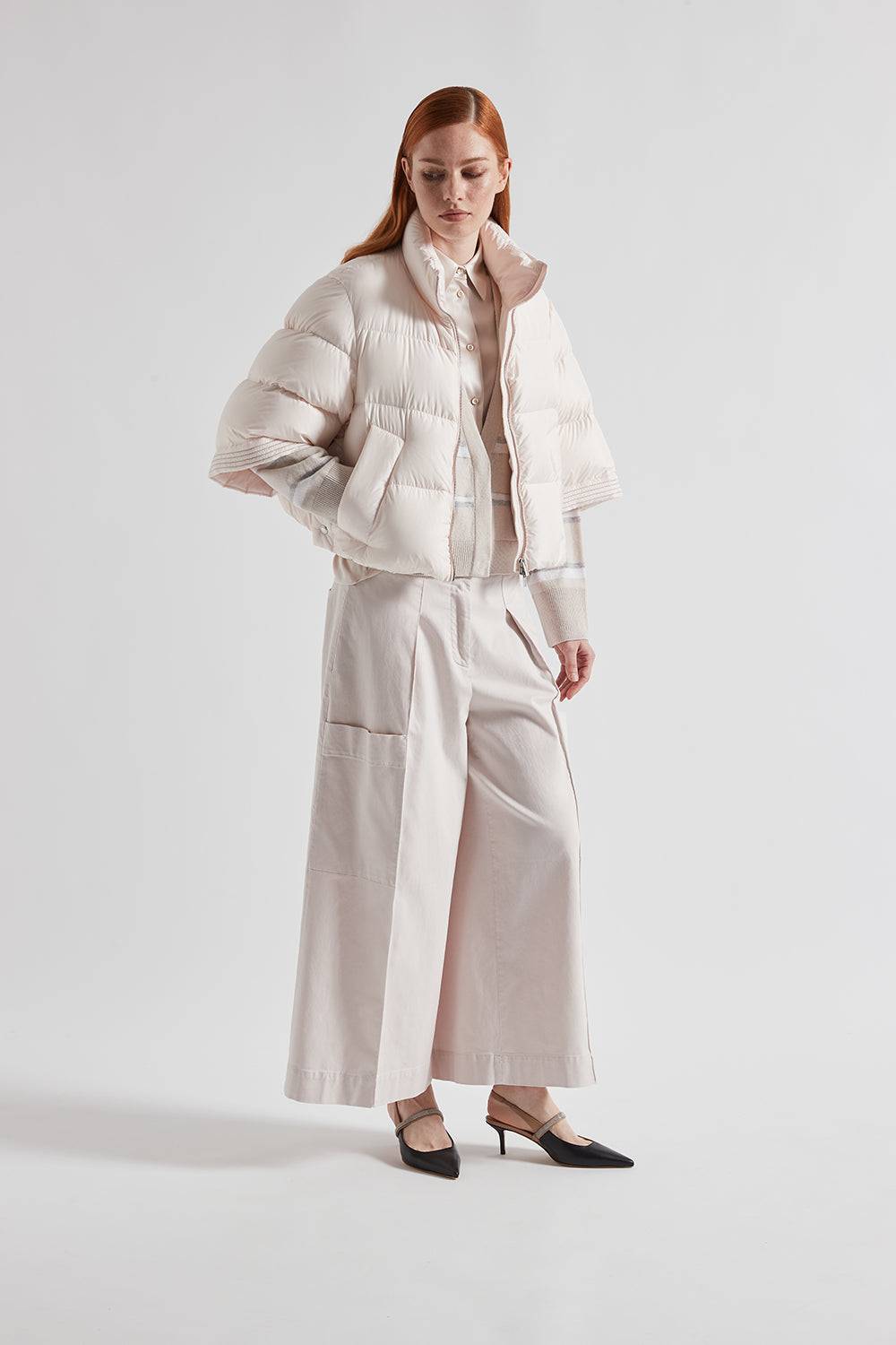 Peserico Pantalone gamba larga in gabardina di cotone seta tencel Saldi Di Fabbrica
