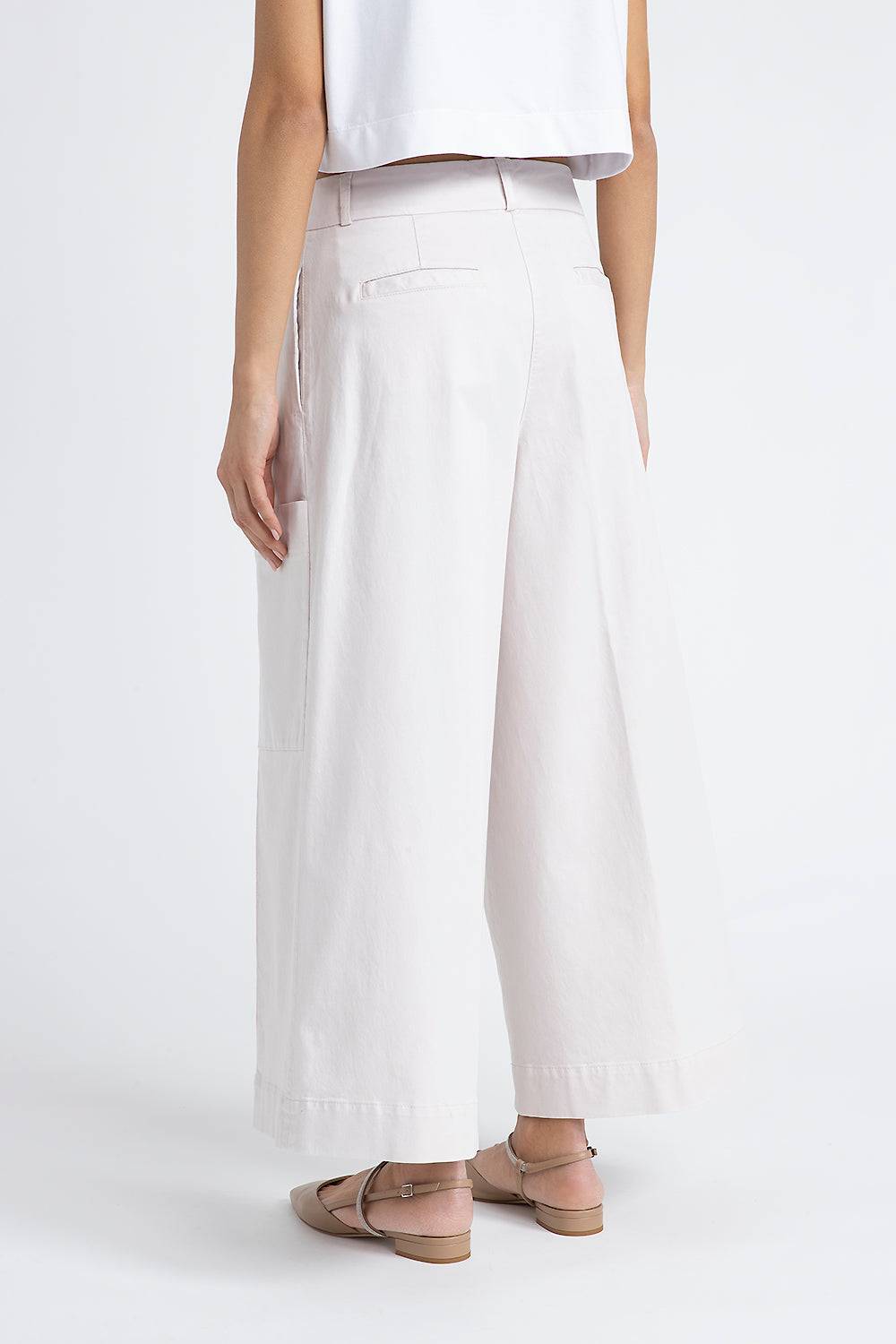 Peserico Pantalone gamba larga in gabardina di cotone seta tencel Saldi Di Fabbrica