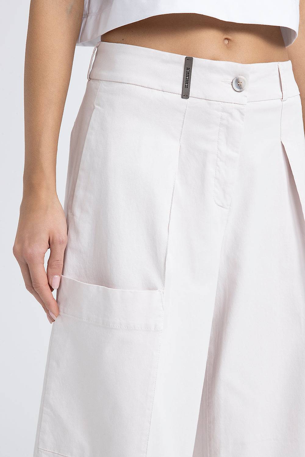 Peserico Pantalone gamba larga in gabardina di cotone seta tencel Saldi Di Fabbrica