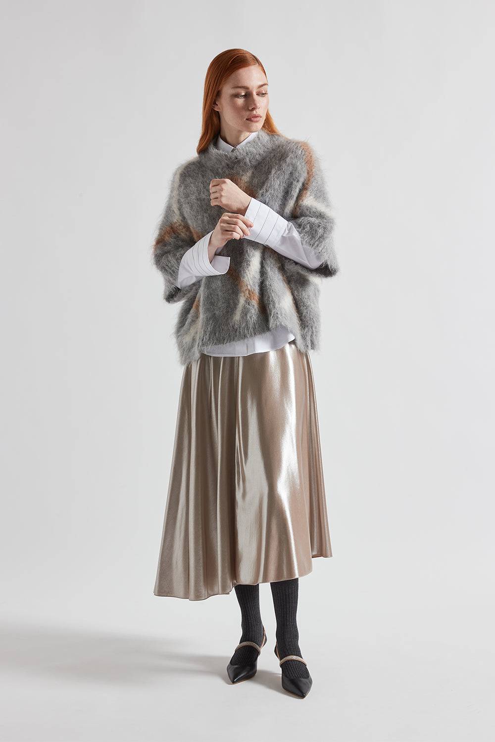 Peserico Gonna midi asimmetrica in twill laminato argento Novità