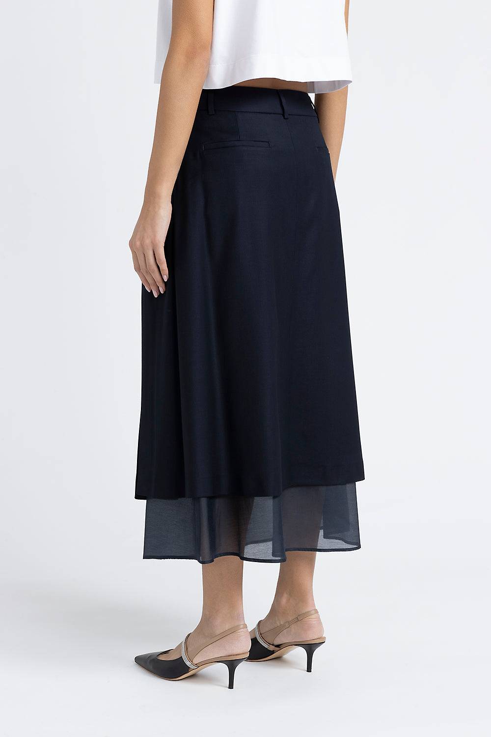Peserico Gonna midi in twill di lana viscosa e organza Offerta