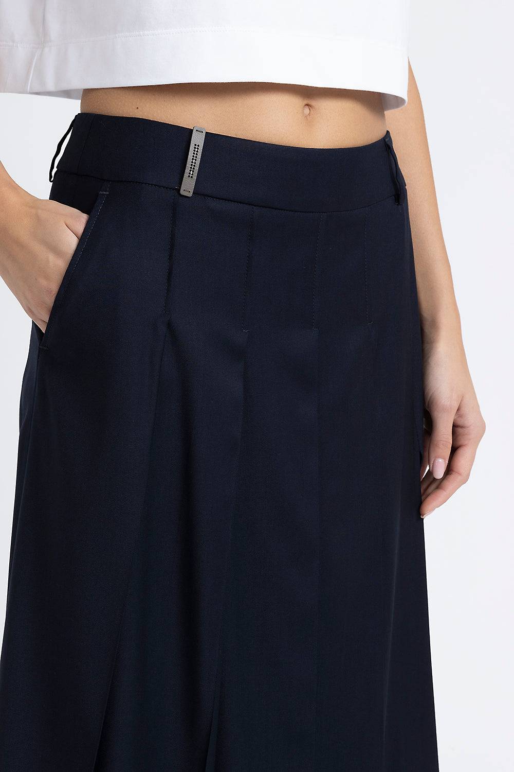 Peserico Gonna midi in twill di lana viscosa e organza Offerta