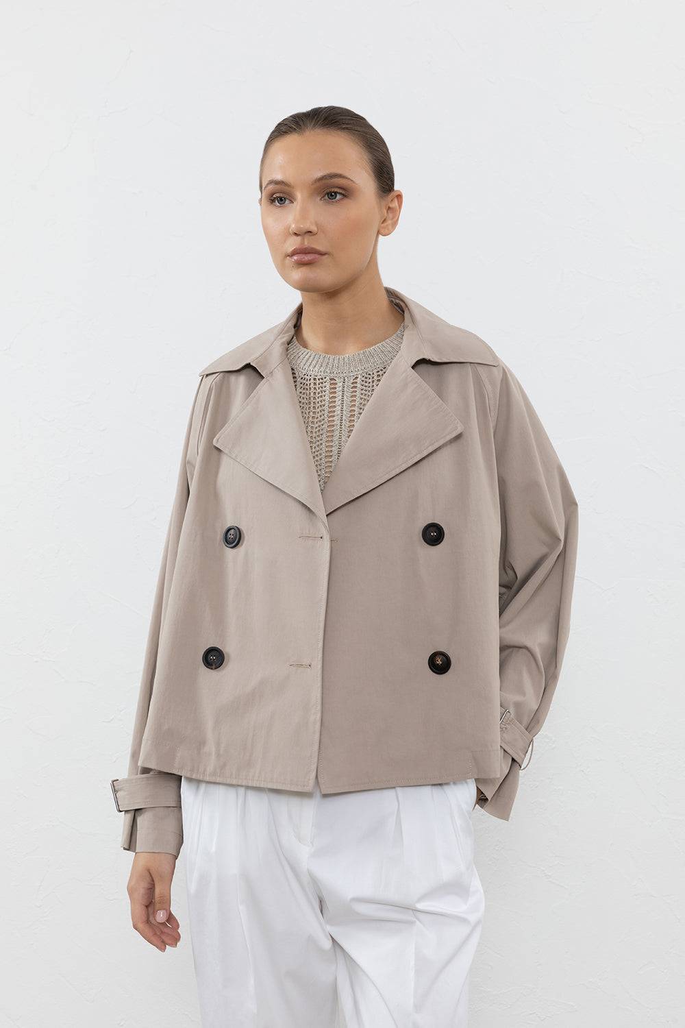 Peserico Trench corto in gabardina di cotone tecnica Vendita Economica