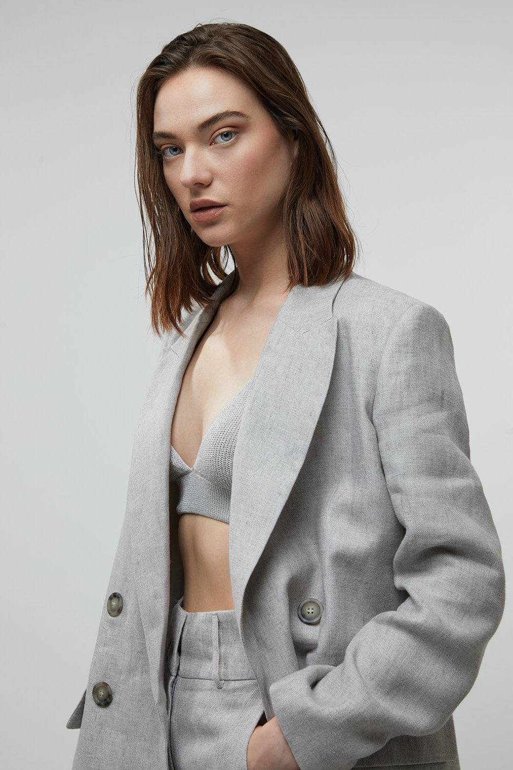Peserico Blazer doppiopetto in puro lino Vendite Flash