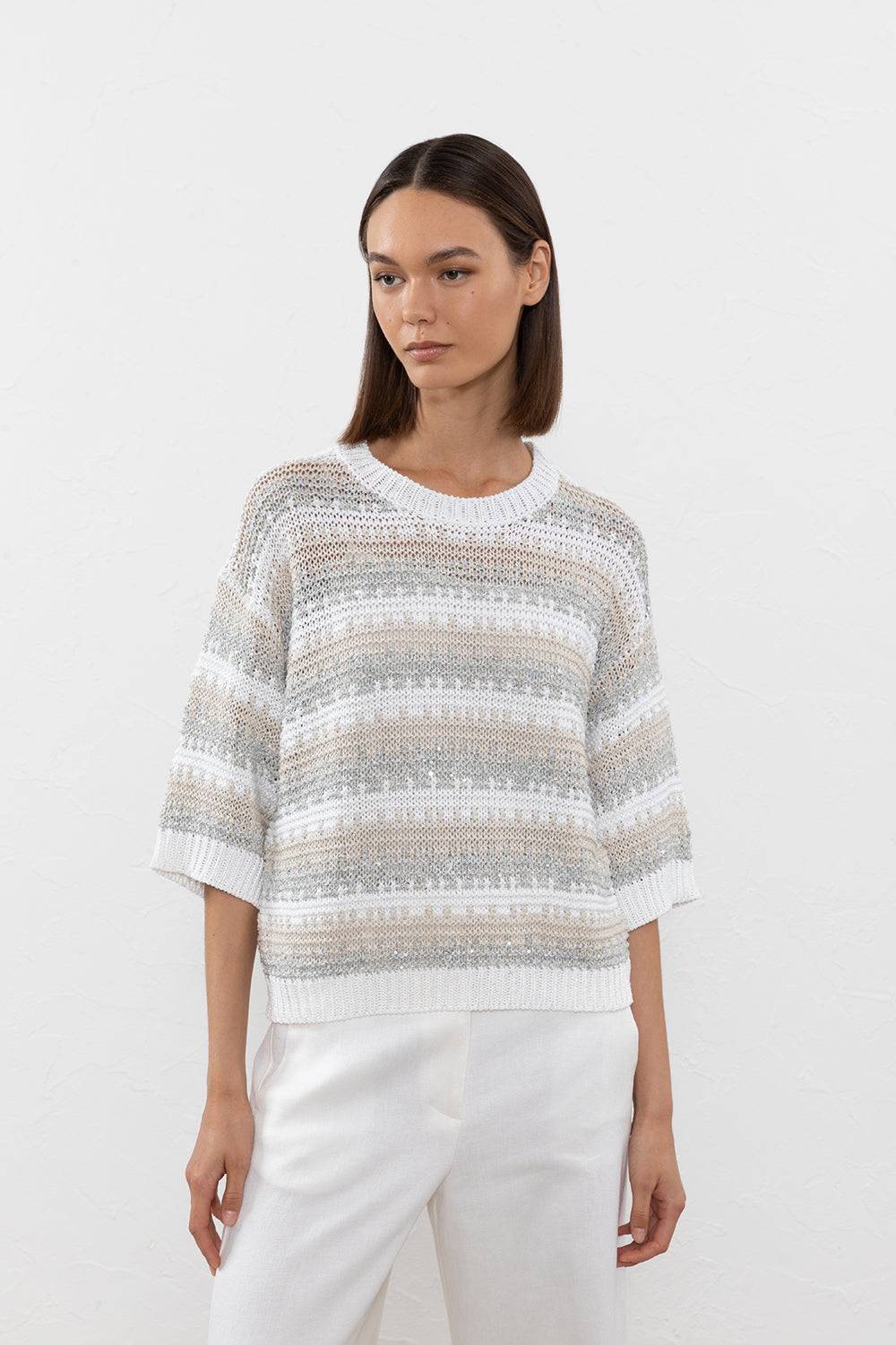 Peserico Maglia in filato di viscosa, lino, tencel e paillettes Qualità Garantita