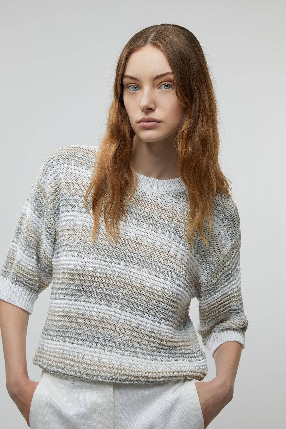 Peserico Maglia in filato di viscosa, lino, tencel e paillettes Qualità Garantita
