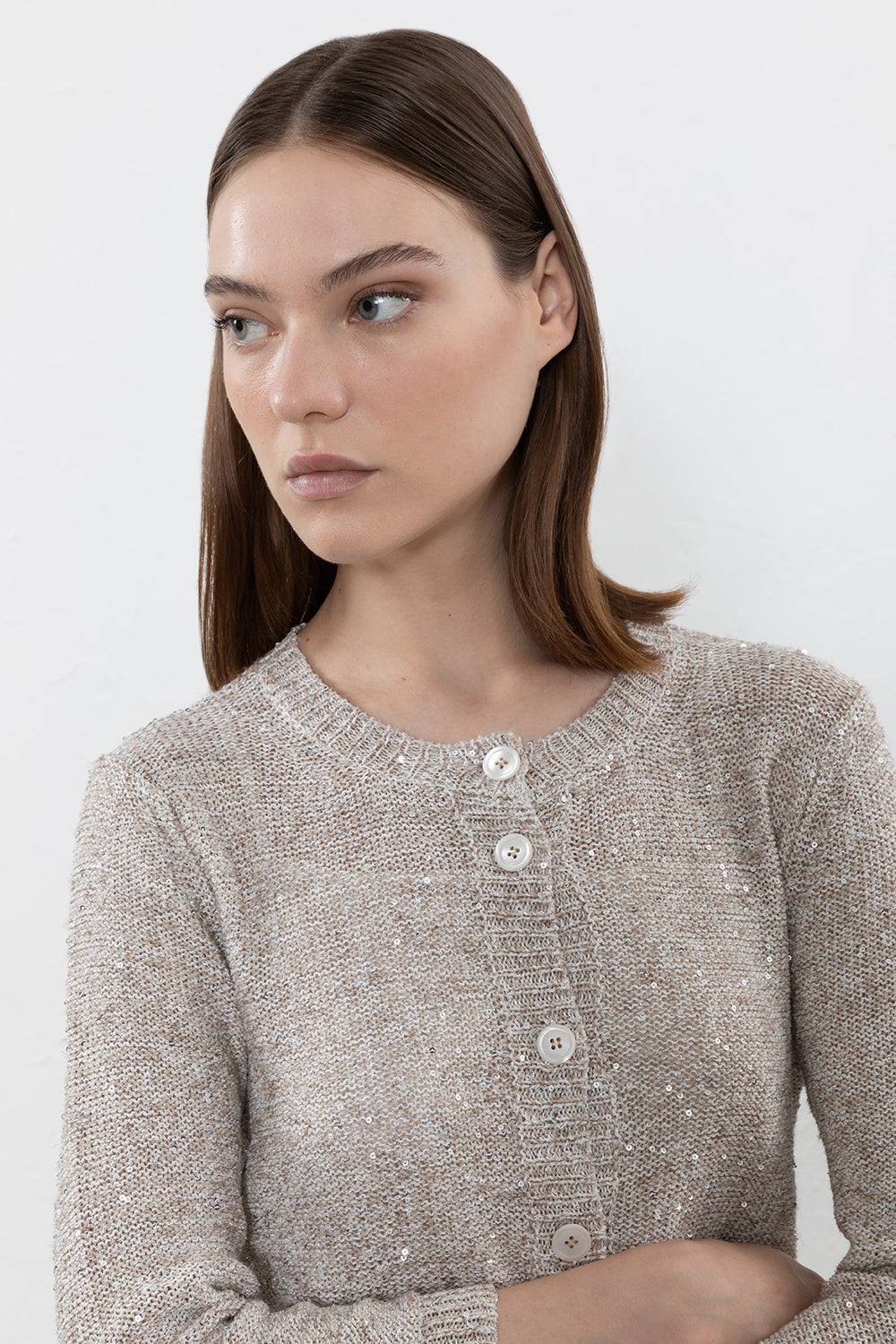 Peserico Maglia in filato di misto lino, viscosa e tencel con paillettes Acquista Ora