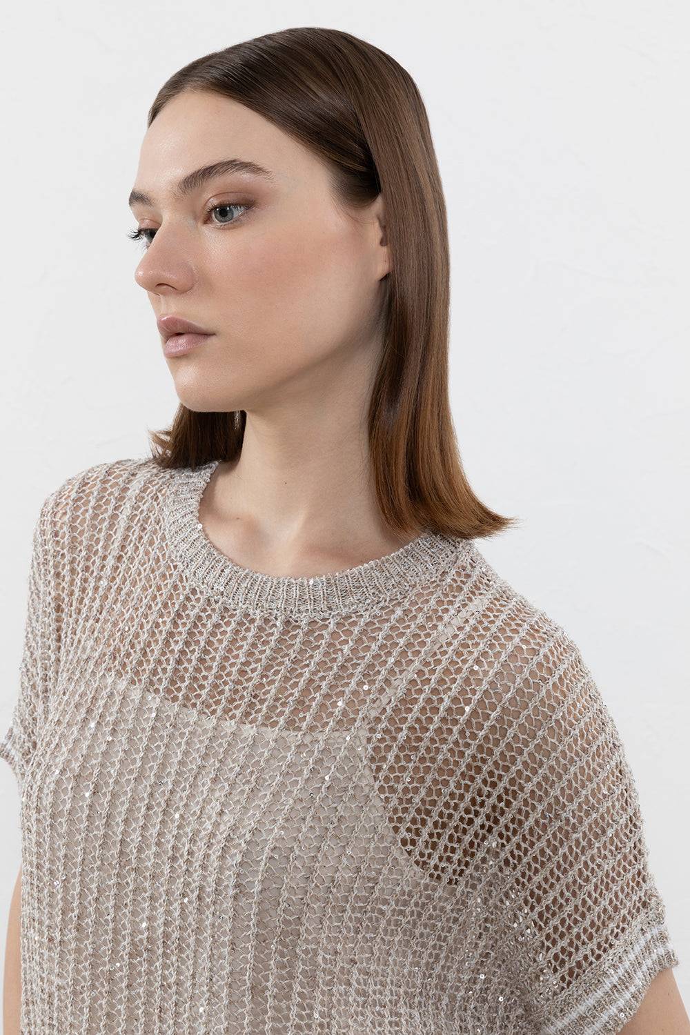 Peserico Maglia in filato di lino, viscosa e paillettes Fino Al -60%