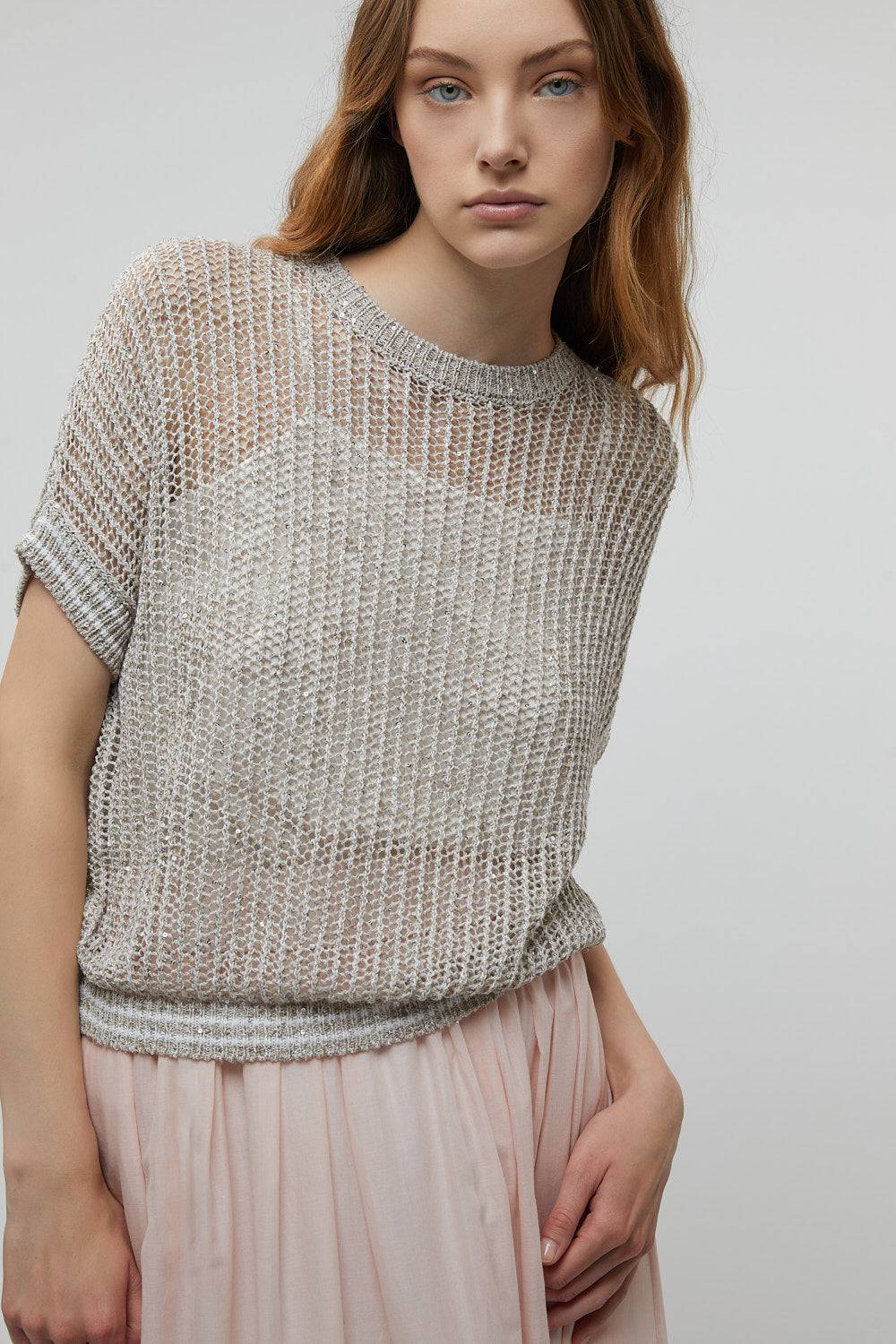 Peserico Maglia in filato di lino, viscosa e paillettes Fino Al -60%