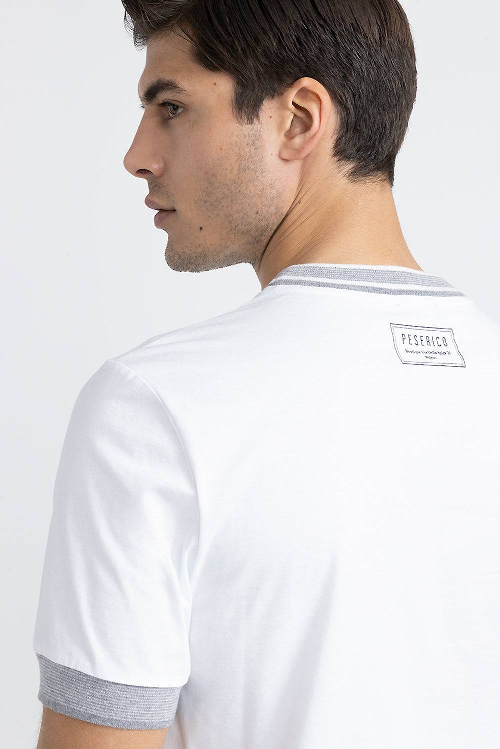 Peserico T-shirt in jersey di cotone con dettagli tricot Vendita Economica